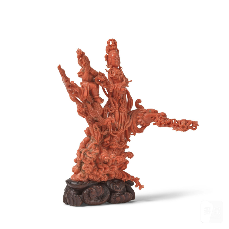 清晚期 珊瑚雕觀音像 | GROUPE EN CORAIL ROUGE SCULPTÉ - 图8